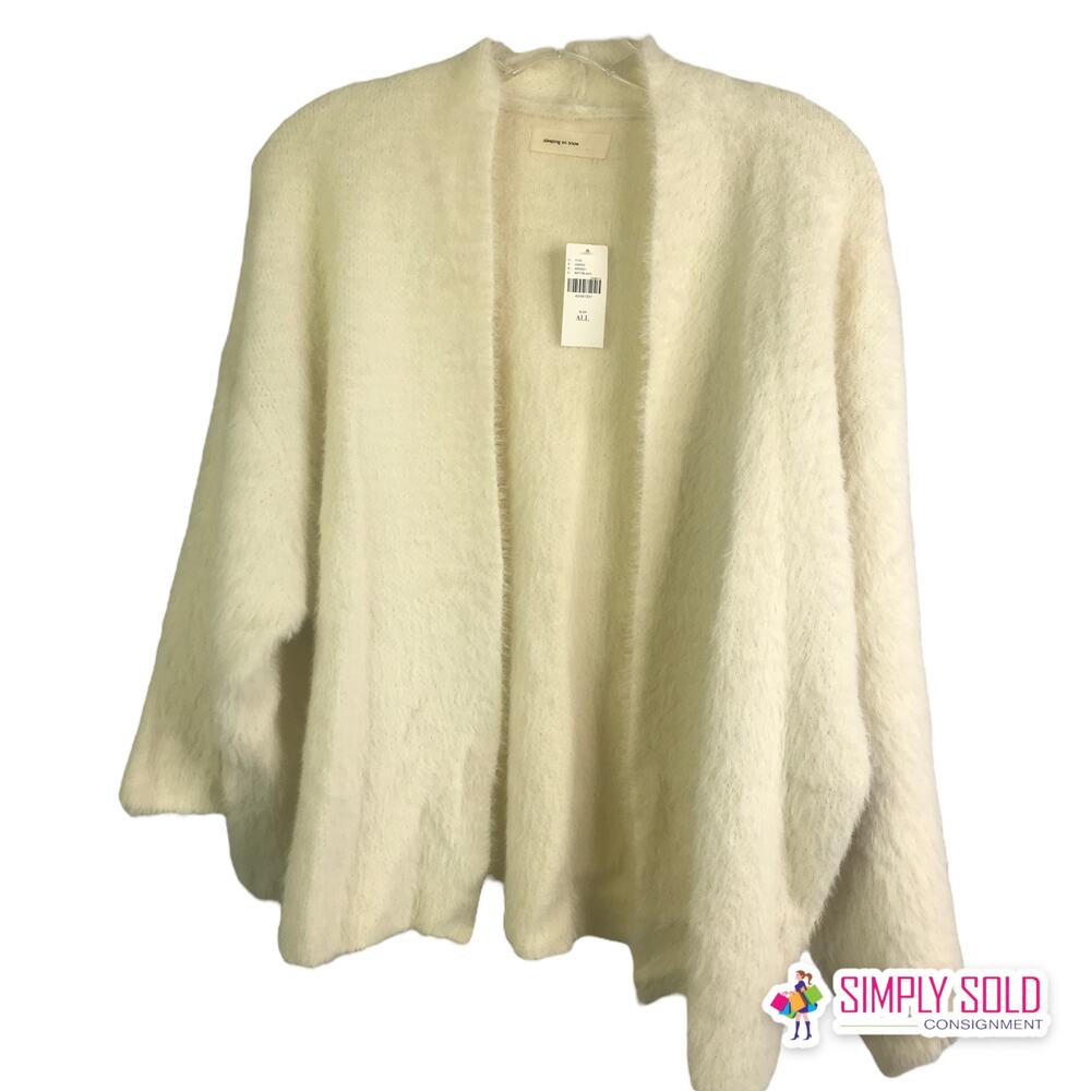 Sleeping On Snow Women Cardigan Sweater Fuzzy Cream Knit Open Front All Size NWT